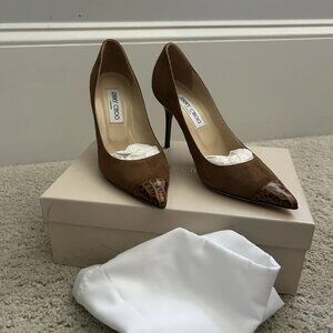 NIB Jimmy Choo Alias Suede Mock Croc Point Toe Pump Camel Sz 36